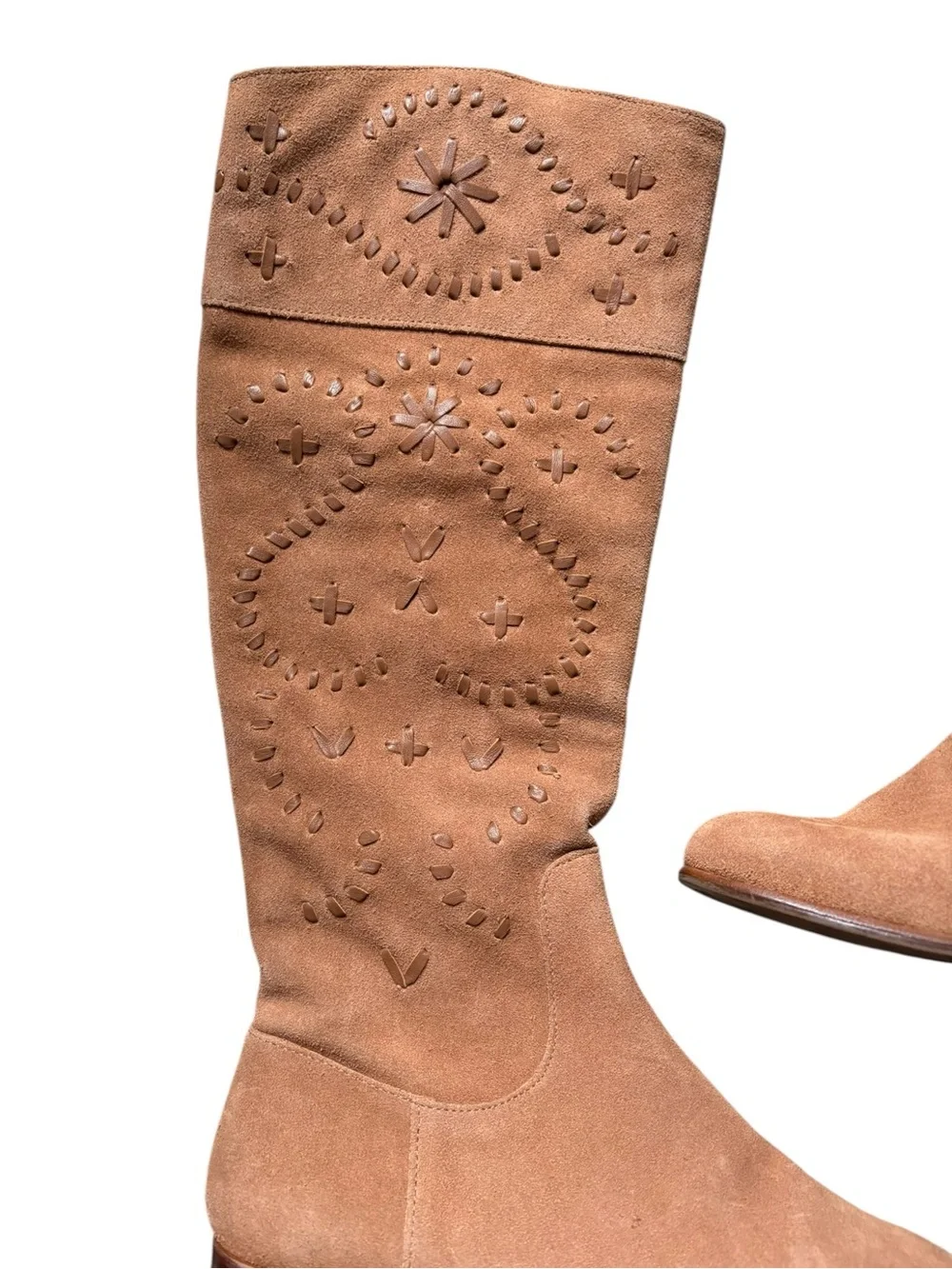 Jack Rogers Tara Suede Riding Boots Signature Stitching Tan | Women's 8